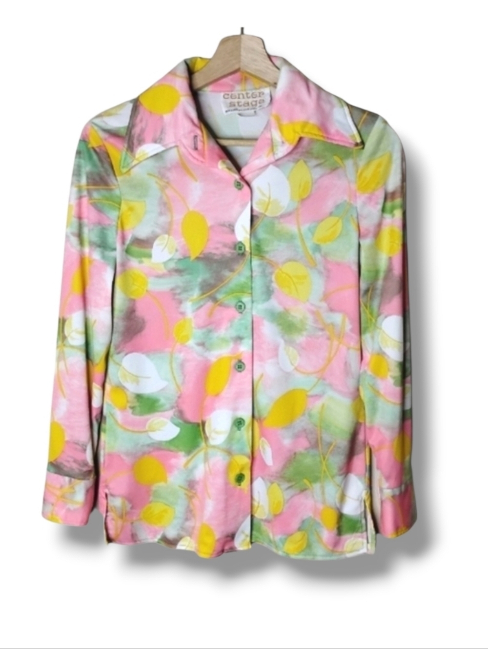 Vintage 70s Pastel Floral Polyester Shirt